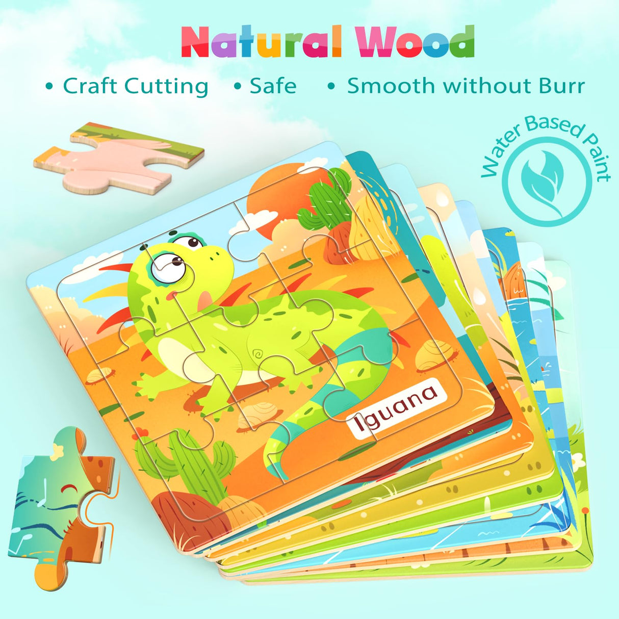 Zeoddler Wooden Puzzles for Toddlers, 8 Pack Animal Jigsaw Puzzles for Kids3-5, 9 Pieces Preschool Learning Activities, Learning & Educational Toys, Gift for Boys, Girls Zeoddler