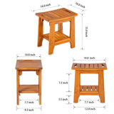 Teak Shower Bench Seat with Handle 14 Inch/Teak Wood Shower Stool with Shelf/Wooden Bathroom Spa Bathing Stool/Waterproof Teak Shower Stool/Indoor and Outdoor Use,Patented Design. NNN