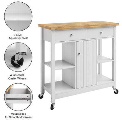 Lavish Home Kitchen Island with Drawers - Rolling Cart with Locking Casters - Use as Coffee Bar, Microwave Stand, or Shelves for Storage (White)