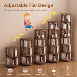 Muwuele Solid Wood Rotating Bookshelf on Wheels, 6 Tier, Round Revolving Bookcase, 360° Spinning Book Shelf Tower for Kids, Narrow Rolling Bookshelves for Small Space, Corner, Bedroom, Office, Walnut Muwuele