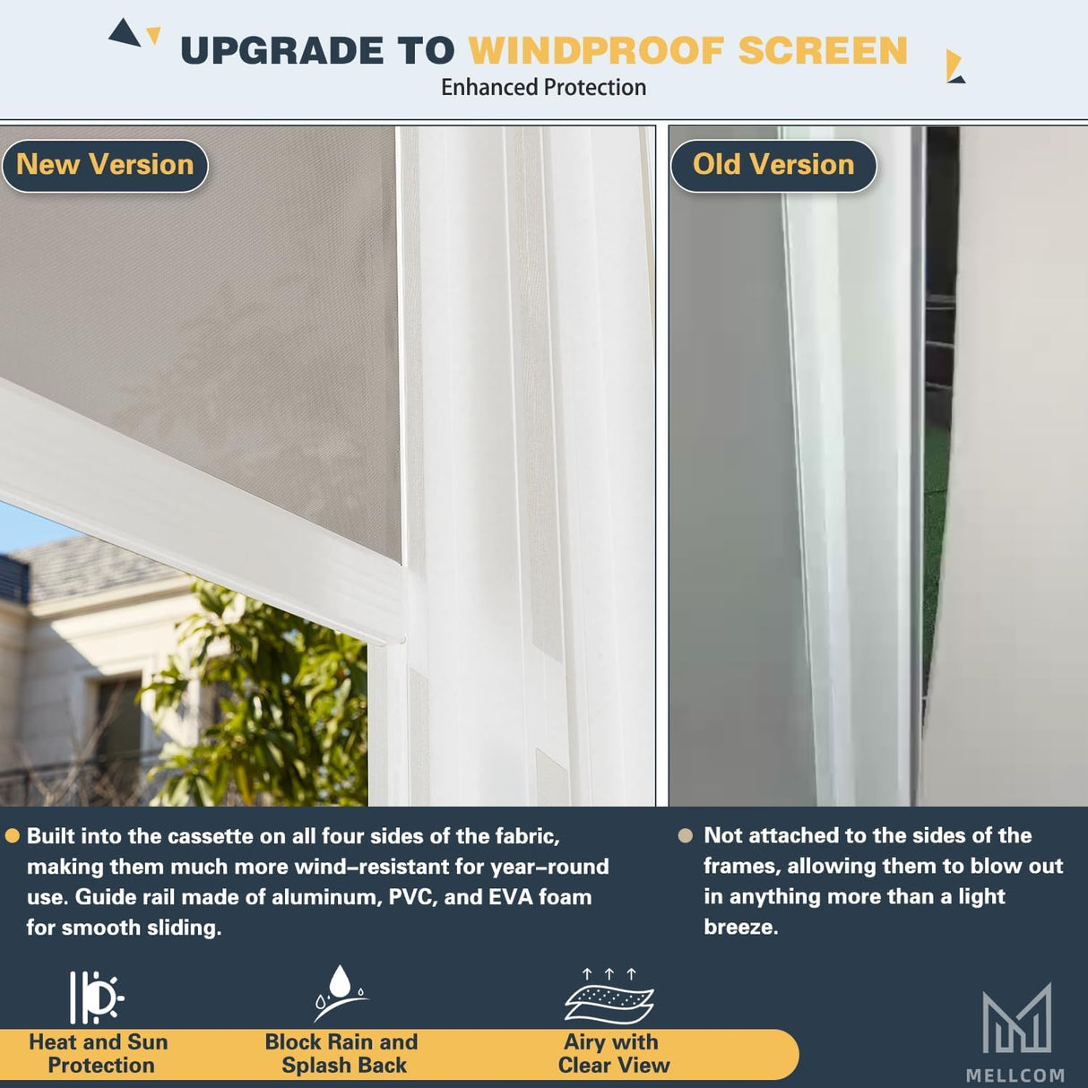 MELLCOM 10x20FT Louvered Pergola with 6-Panel Pull-Down Screen, Aluminum Pergola with Adjustable Rainproof Roof for Patio, Lawn & Garden, White MELLCOM