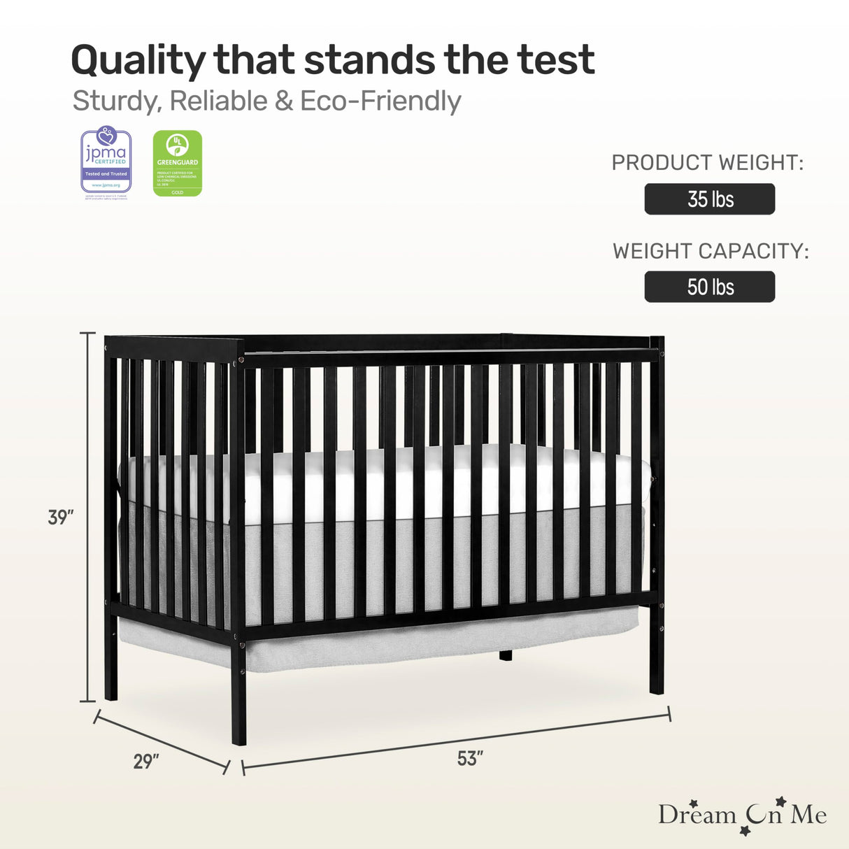 Dream On Me Synergy 5-In-1 Convertible Crib In Black, Greenguard Gold Certified Dream On Me