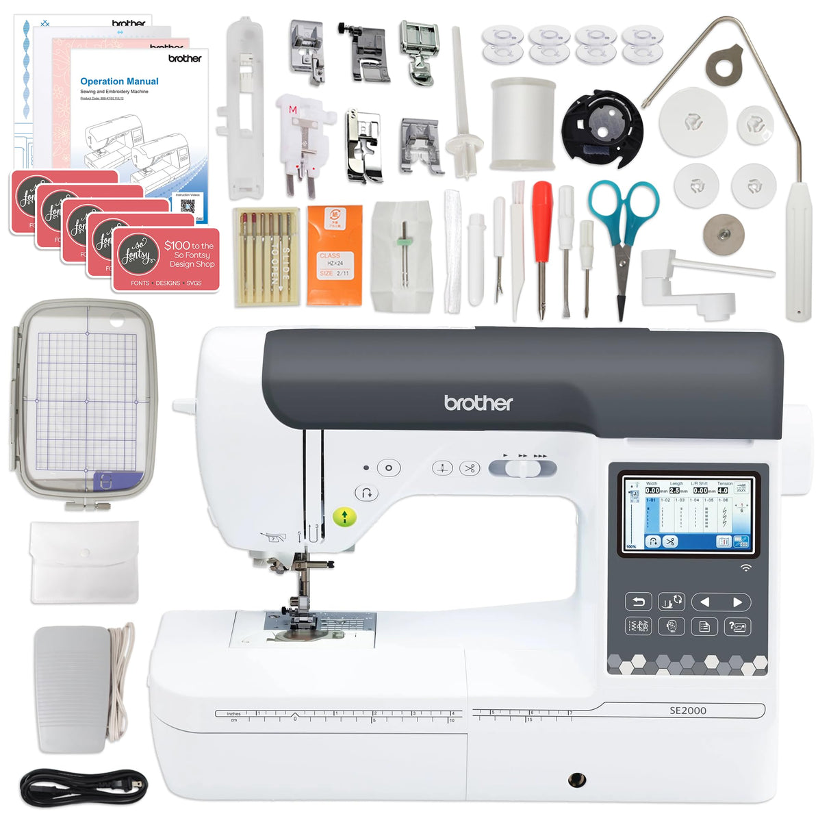 Brother SE2000 5" x 7" Combo Embroidery & Sewing Machine with Deluxe 130 Thread Spools & Accessories Brother