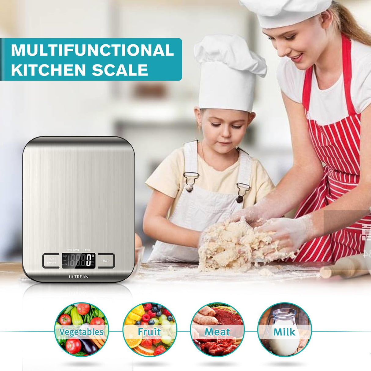 Ultrean Food Scale, Digital Kitchen Scale Weight Grams and Ounces for Baking Cooking and Meal Prep, 6 Units with Tare Function, 11lb (Batteries Included) Ultrean