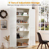 Teekyooly 70" Tall Kitchen Pantry, Farmhouse Storage Cabinet with 2 Barn Doors and 5 Adjustable Shelves, Rustic Wood Cupboard for Kitchen, Dining Room, Bathroom, Off White Teekyooly