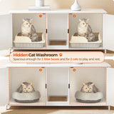 MAHANCRIS Cat Litter Box Enclosure for 2 Cats, 47.2" Hidden Cat Litter Box Furniture with Double Room, Wooden Cat Washroom with Scratching Board, Indoor Cat House End Table, White CWWT1201 MAHANCRIS
