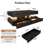 47inch High Glossy LED Coffee Table with Wireless Charging and Speaker, Modern Coffee Table With 2 Sliding Drawers, Double-Layer Center Tables with LED Light, Marble CoffeeTable for Living Room, Black PPorfamilia
