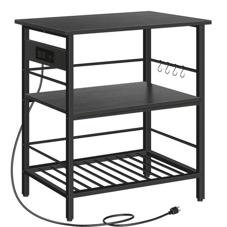HOOBRO Kitchen Island with Storage, Kitchen Island Table with Power Outlet, 35.4" L 3 Tier Coffee Station and Microwave Stand, for Home, Kitchen and Dining Room, Black BB021ZD01 HOOBRO