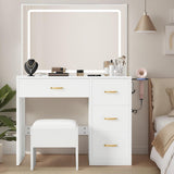 YITAHOME Vanity Desk with Large 35" Mirror and LED Lights, Makeup Vanity Set with 4 Drawers and Stool, Ample Storage & Power Strip, Brightness Adjustable, Dressing Table, Milk White YITAHOME
