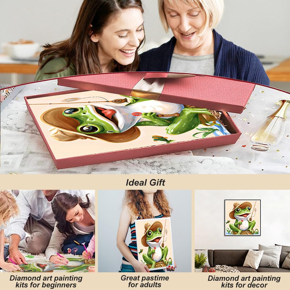 hill froeistung 5D Animals Diamond Art Painting Kits,DIY Full Round Drill Frogs Diamond Art for Adults,Beginners,Teens,Fishing Diamond Art Painting Kit for Wall Decor,12x12inch hill froeistung