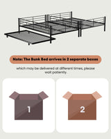 Mixcous Full XL Over Queen Bunk Bed with Trundle, Heavy-Duty Queen Bunk Bed with Safety Ladder and Full-Length Guardrail, Convertible to 3 Beds for Teens and Adults, Black Mixcous