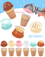 Wooden Ice Cream Toys Kids Kitchen Play Store for Toddlers Girls, Play Kitchen Accessories with Scoop & Menu & Fake Money, Wooden Toys for 3 4 5 Year Old Girls Boys Birthday Toyssa