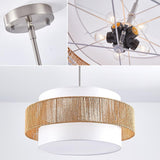 24'' Rattan Large Drum Chandeliers Light Fixtures,5 Light Boho Pendant Light Farmhouse Rustic Hand Woven Lighting for Dining Room Kitchen Island Living Room Bedroom,Brushed Nickel Finish Metal TELAFLY