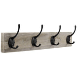 Sageme Wall Mounted Coat Rack, Wooden Entryway Vintage Rustic Coat Rack Hat Hanger Rack Zinc die-cast 4-Hook Rail for The Entryway, Bathroom, Bedroom, Kitchen, Mudroom Pinewood Alloy 4-Hook Sageme