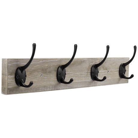 Sageme Wall Mounted Coat Rack, Wooden Entryway Vintage Rustic Coat Rack Hat Hanger Rack Zinc die-cast 4-Hook Rail for The Entryway, Bathroom, Bedroom, Kitchen, Mudroom Pinewood Alloy 4-Hook Sageme