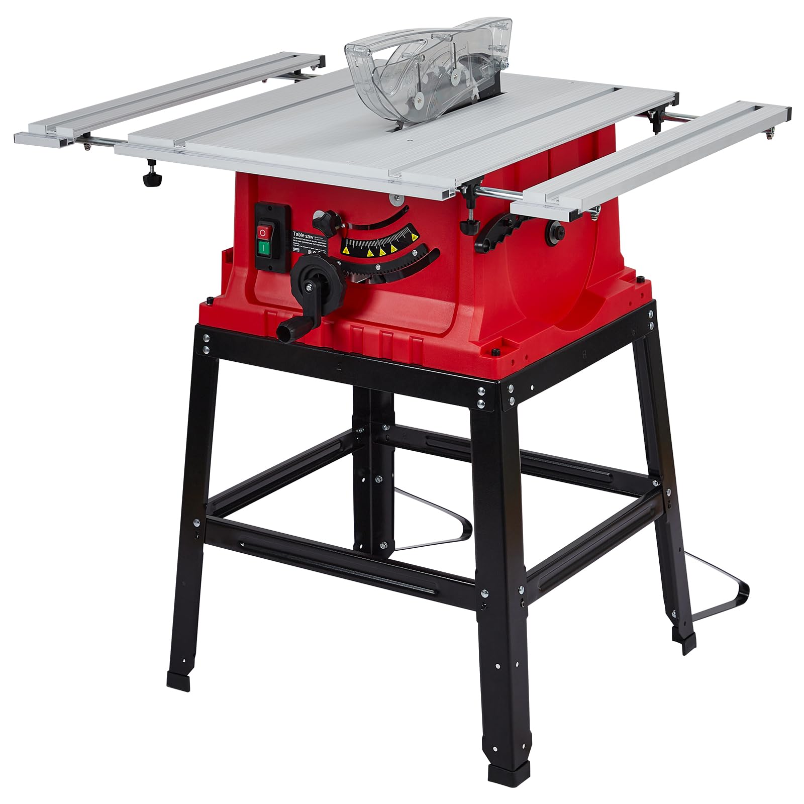 GarveeTech Table Saw, 10 Inch 15A Multifunctional Saw With Stand & Push Stick, 90° Cross Cut & 0-45° Bevel Cut, 5000RPM, Adjustable Blade Height for Woodworking, Red - WoodArtSupply