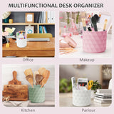 Nuozme Desk Organizer, 360-Degree Rotating Pencil Pen Holders For Desk, Diamond Pattern Pen Organizer With 5 Compartments, Cute Desk Accessories Decor For Office, School,Home,Art Supply (White) Nuozme