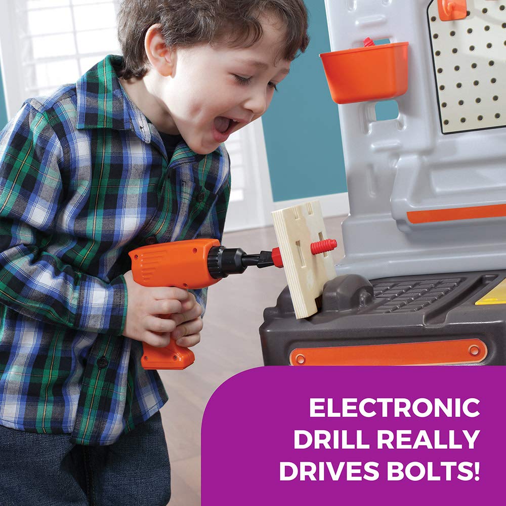 Step2 Big Builders Pro Kids Workbench, Indoor/Outdoor Tool Bench for Children, Interactive Play with Sounds, Made of Durable Plastic, Includes 45 Piece Toy Accessories, For Toddlers 3+ Years Old Step2