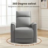 CANMOV Rocker Recliner Chair,360°Swivel Nursery Glider Recliner,Manual Recliner Sofa with Padded Armrest and Backrest,Leather Recliner for Small Spaces,Living Room,Bedroom,Grey CANMOV