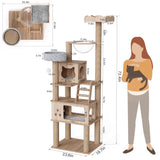 Mondeer Wood Cat Tree for Indoor Cats, 72" Tall Cat Tower for Large Cat with Scratching Post Condos Perches and Capsule Nest Modern (Beige) Mondeer