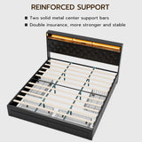 IKIFLY King Size Upholstered Bed Frame with Charging Station, 4 Storage Drawers & LED Lights IKIFLY