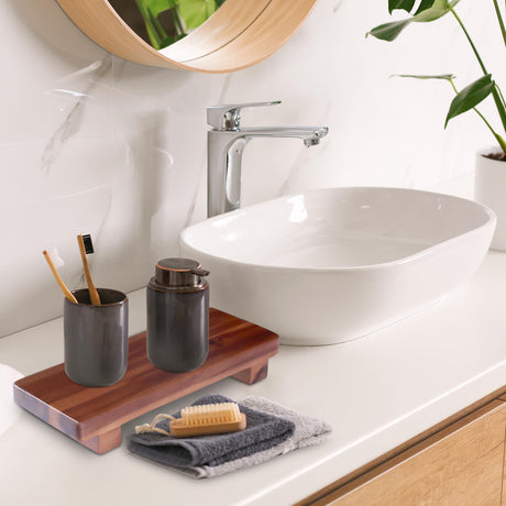 Acacia Wood Pedestal Soap Stand 9.8x4 Inches, 100% Solid Wood Riser, Rustic Candle Plant Holder, Soap Dish Holder Decor, Display Rectangular Tray for Kitchen Bathroom Counter Sink Farmhouse Decor Demigo