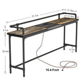 VECELO 55 Inch Console/Sofa Table with Charging Station&Power Outlet, Narrow Industrial Behind Couch, for Entryway, Hallway, Living Room, Foyer, 55inches, Grey Oak-1 VECELO
