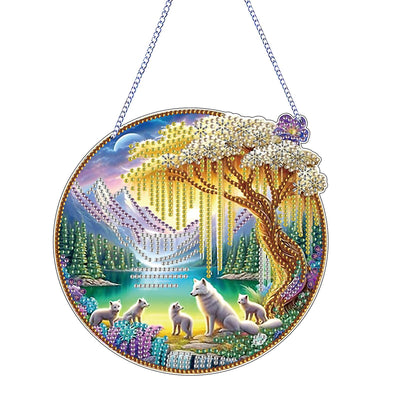 RYMILIE Diamond Art Painting Pendant Kits 5D Diamond Art Painting Art Hanging Kit Mountain Scenery DIY Diamond Crystal Window Pendant Kit for Adults Gift Wall Home Decoration