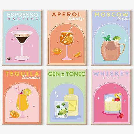 YALKIN 6 Packs Paint by Number Kits for Adults Beginners, DIY Acrylic Painting by Number Kits on Canvas Without Frame, Cocktail Adults Paint by Number for Home Wall Decor Gifts 20x30CM/7.8x11.8IN YALKIN