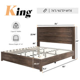 AMERLIFE Farmhouse King Size Bed Frame with 49" Fluted Headboard, Wood Platform Bed with Natural Grain, No Box Spring Needed/Noise Free, Gray AMERLIFE