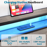 Kiivakii Grey Full Size Bed Frame with LED Lights, 4 Storage Drawers & Charging Station Kiivakii