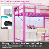 DICTAC Loft Bed Twin Size with Led Lights Metal Twin Loft Bed Frame with Full-Length Guardrail and Stair for Junior, Heavy Duty Metal Slats Support,Noise-Free, Space-Saving, No Box Spring Needed, Pink DICTAC