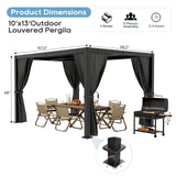 10'×13' Outdoor Louvered Pergola, Aluminum Outdoor Louvered Pergola Patio with Adjustable Roof for Outdoor Deck, Backyard, Garden (10x13FT with Curtain) GS CHIER