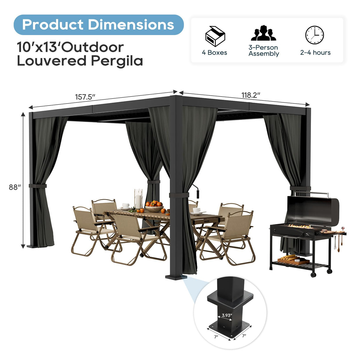 10'×13' Outdoor Louvered Pergola, Aluminum Outdoor Louvered Pergola Patio with Adjustable Roof for Outdoor Deck, Backyard, Garden (10X13FT) GS CHIER