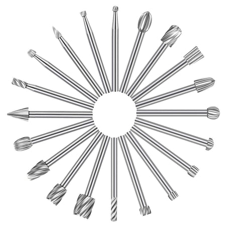 20Pcs HSS Different Burr Set Carving Bits Wood Engraving Router Bit w/ 1/8"(3mm) Shank, Rotary Tools Accessories for DIY Woodworking and Carving Auto-plaza