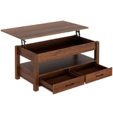 Rolanstar Coffee Table, Lift Top Coffee Table with Drawers and Hidden Compartment, Retro Central Table with Wooden Lift Tabletop, for Living Room,Espresso Rolanstar