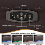 Power Loveseat Recliner Sofa, Home Theater Seating with Console，Reclining Loveseat Sofa RV Couch with LED Lights, Cup Holders, USB, Drawer, Faux Leather for Living Room WISHDEER