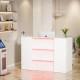 PAKASEPT Modern Reception Desk with LED Lights, 63 Inches Front Counter Table with Lockable Drawer & Shelves, Checkout Counter for Reception Room, Lobby, Beauty Salon, Retail,Office PAKASEPT