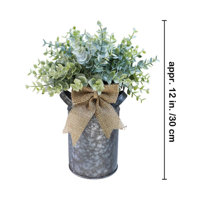 Winlyn Set of 1 Farmhouse Faux Eucalyptus Arrangement Centerpiece Rustic Galvanized Metal Milk Can Vase Artificial Eucalyptus Bushes Greenery Plants for Wedding Kitchen Home Indoor Table Shelf Décor