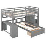 Harper & Bright Designs Full Over Twin Bunk Bed with Stairs, Storage Drawers, Full Size Loft Bed Frame with Desk and Shelves, Gray Harper & Bright Designs