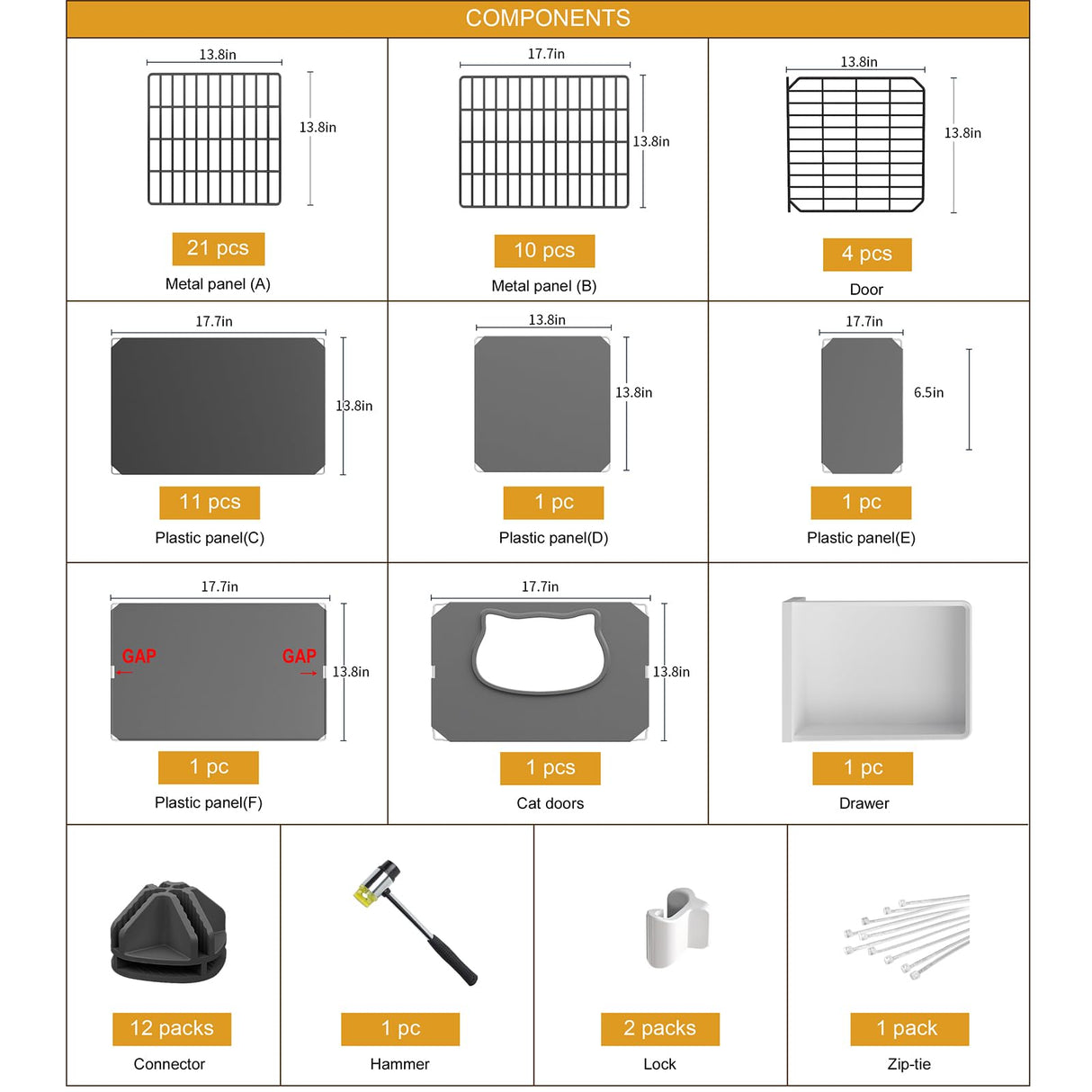 Oneluck Cat Cage with Litter Box,4-Tier DIY Cat Enclosures Large Playpen Detachable Metal Wire Kennel Indoor Crate Large Exercise Place Ideal for 1-2 Cat Oneluck