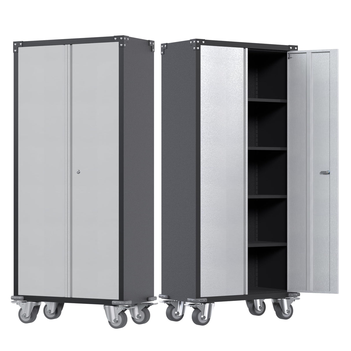 Waqiv Rolling Garage Storage Cabinet with Locking Door and Shelves, 71''H Lockable Metal Storage Cabinet on Wheels, Steel Tool Cabinet for Warehouse, Basement, Utility Room, Black&Gray Waqiv