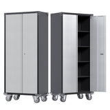 Waqiv Rolling Garage Storage Cabinet with Locking Door and Shelves, 71''H Lockable Metal Storage Cabinet on Wheels, Steel Tool Cabinet for Warehouse, Basement, Utility Room, Black&Gray Waqiv
