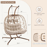 NICESOUL Oversized 2 Person Double Egg Chair Indoor Outdoor, Wide Large Swing Chair with Stand, All-Weather Patio Hanging Egg Hammock Seating, 700lbs Sturdy Porch Swings for Backyard, Cream with Cover NICESOUL