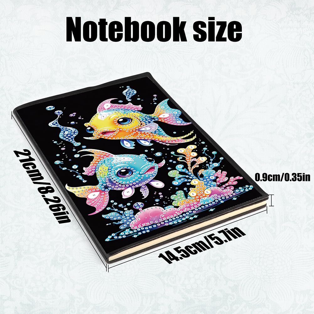5D Diamond Art Painting Notebook Kits Fish Cover Leather DIY Special Shaped Journal Sketchbook Cross Stitch Diamond Art Hardcover Dairy Book Festival Birthday Gift Generic