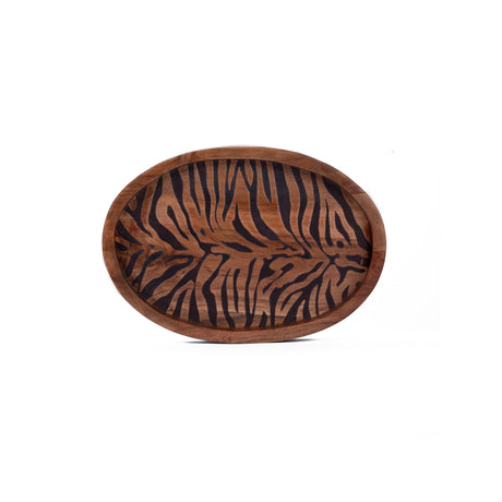 QIQAA Acacia Wood Black Etching Serengeti Tiger Tray | Bathroom Decor, Vanity Organizer, Coffee Table Decor, Jewelry Tray, 16x11x2 QIQAA