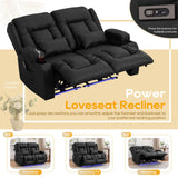 IPKIG 54" Power Loveseat Recliner Sofa, Electric Home Theater Seating with Massage Heat/4 Colors Ambient Lights/USB Port/Side Pocket/Cup Holder for Living Room, Bedroom, Home (Black, 2 Seater) IPKIG