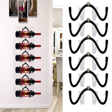 Pmsanzay Wall Mounted Wine Rack Wine Bottle Rack Holder Storage Organizer with Rubber Protection（No Scratches）- Home & Kitchen Décor - Pack of 6 Pmsanzay
