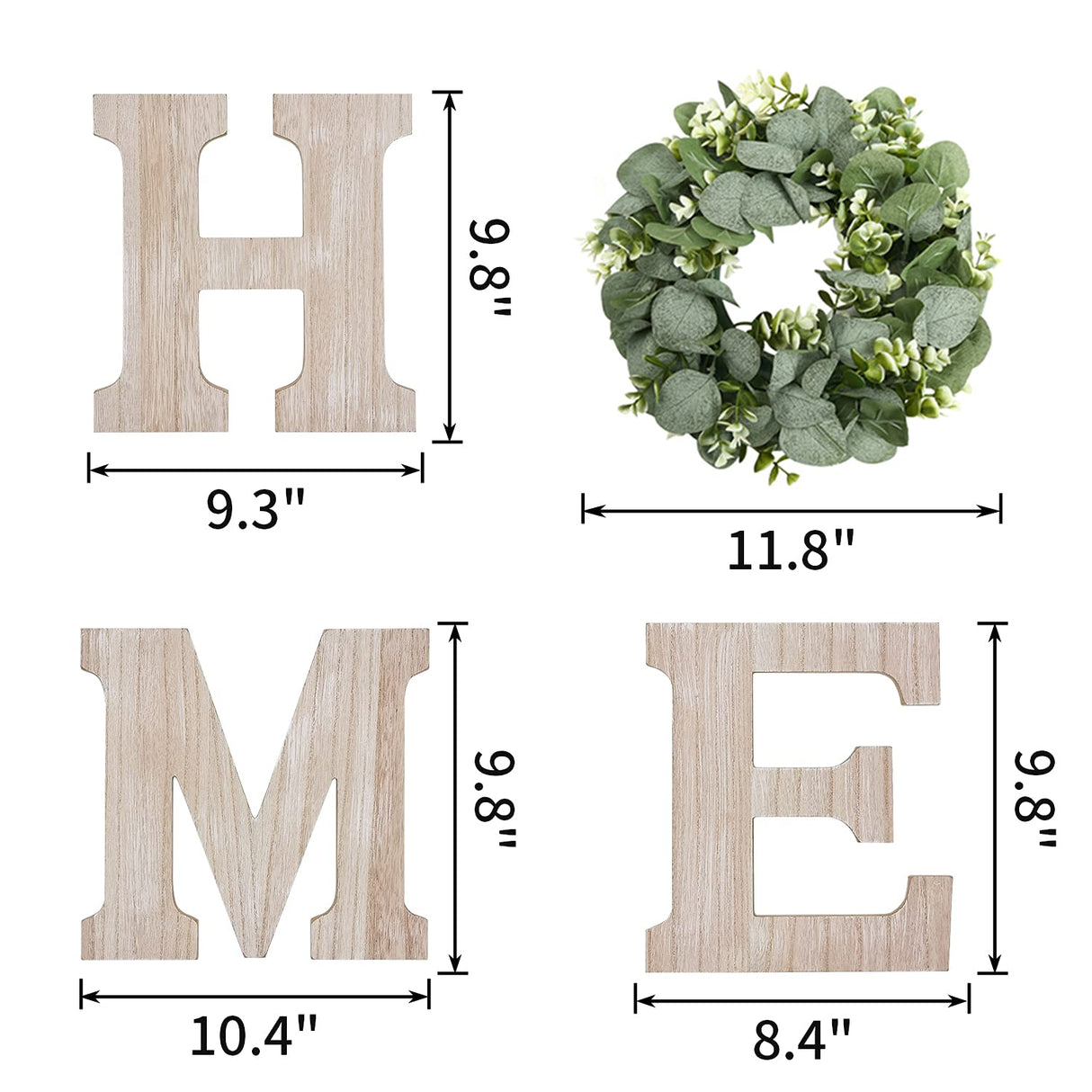 Wooden Home Sign Wall Hanging Decor Wood Home Letters for Wall Art with Artificial Eucalyptus Wreath Rustic Home Decor Farmhouse, Wall Decor for Living Room Entryway Housewarming Gift (Natural) Pinkpum