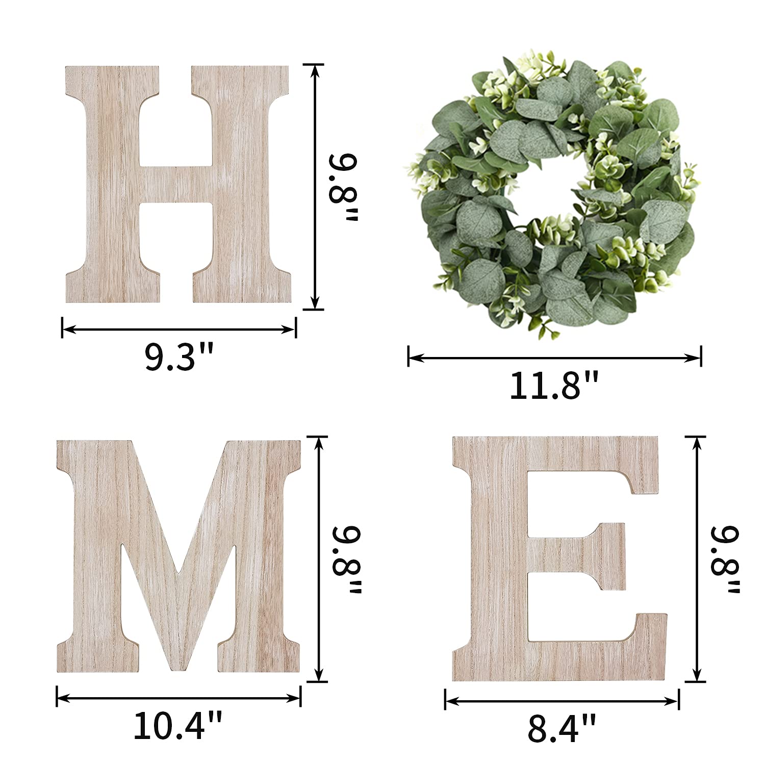 Wooden Home Sign Wall Hanging Decor Wood Home Letters for Wall Art with Artificial Eucalyptus Wreath Rustic Home Decor Farmhouse, Wall Decor for Living Room Entryway Housewarming Gift (Natura - WoodArtSupply